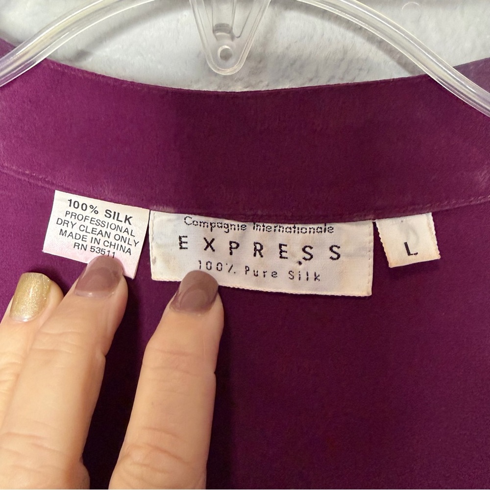 Campagnie Internationale Express 100% Silk Cardigan Blouse Large Purple Vintage - Picture 3 of 5